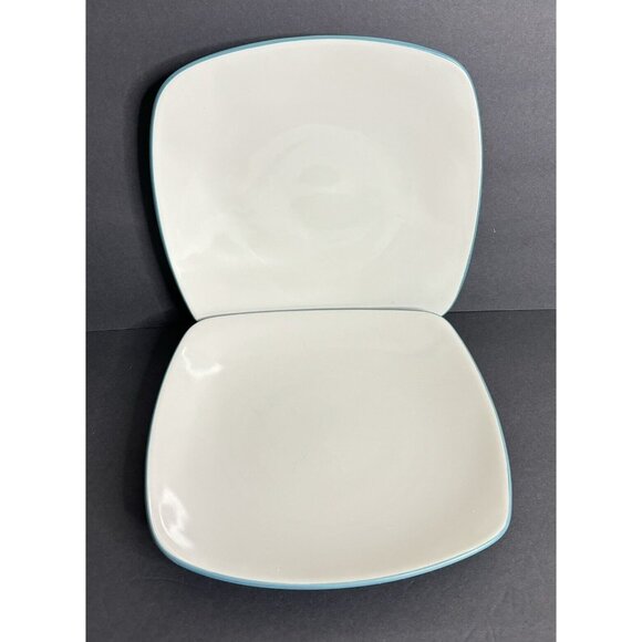 2 Noritake Colorwave Turquoise Dinner Plates Square 10 3/4" White Stoneware - Picture 1 of 5